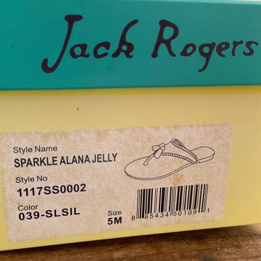 JACK ROGERS Alana Silver Sparkle Jelly Thong Sandal Women’s Size 5 Tassels - Picture 4 of 5